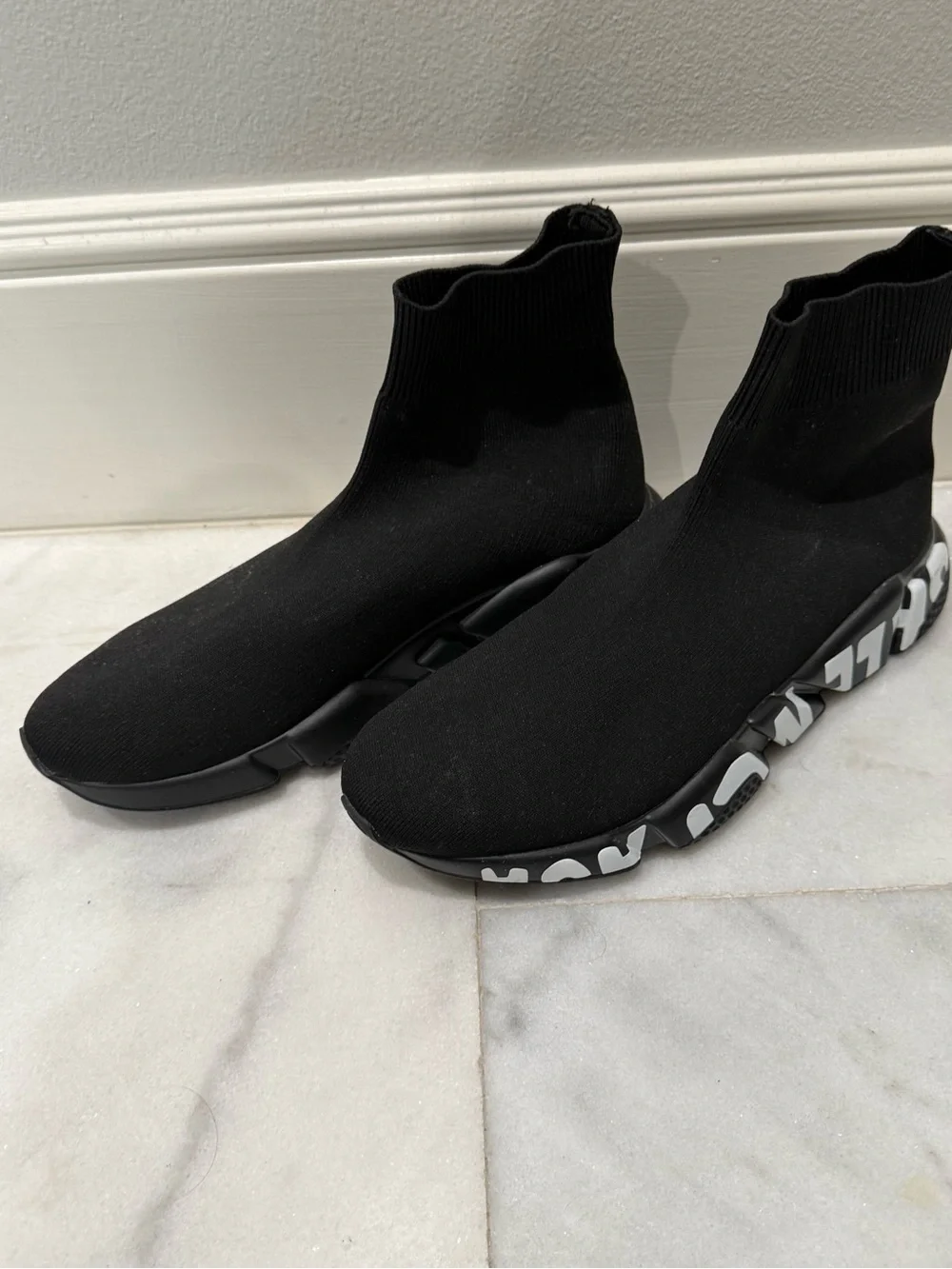 Black and White Sock Sneaker Insole Detail NWOT